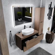 HD Salerno Oak 100/120 fali mosdószekrény tölgyfa színű mosdópulttal és matt fekete fogantyúkkal