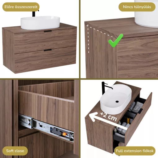 HD Salerno Oak 100/120 fali mosdószekrény tölgyfa színű mosdópulttal és matt fekete fogantyúkkal