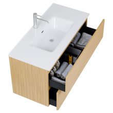 HD Aria Pro Hickory 100 fali mosdószekrény, push-to-open mechanizmussal, fényes fehér slim mosdóval