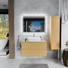 HD Zyra Pro Hickory 100 fali mosdószekrény, push-to-open mechanizmussal, hikoridió színű mosdópulttal