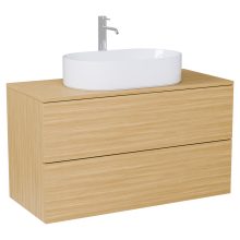 HD Zyra Pro Hickory 100 komplett fürdőszoba bútor fali push-to-open mosdószekrénnyel, hikoridió színű mosdópulttal és tükörrel