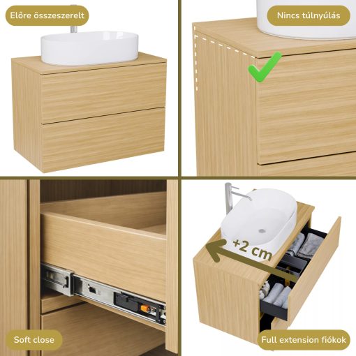 HD Zyra Pro Hickory 100 komplett fürdőszoba bútor szett fali push-to-open mosdószekrénnyel, hikoridió színű mosdópulttal, tükörrel és magas szekrénnyel