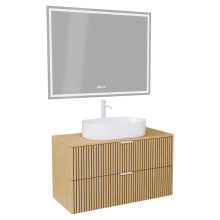 HD Palma Hickory 100 komplett fürdőszoba bútor fali mosdószekrénnyel, hikoridió színű mosdópulttal, matt fehér fogantyúkkal és tükörrel