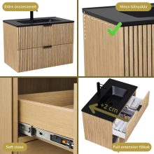 HD Parma Hickory 100 fali mosdószekrény matt fekete fogantyúkkal és matt fekete slim mosdóval