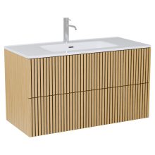 HD Parma Pro Hickory 100 fali mosdószekrény, push-to-open mechanizmussal és fényes fehér slim mosdóval