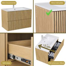 HD Parma Pro Hickory 100 fali mosdószekrény, push-to-open mechanizmussal és fényes fehér slim mosdóval