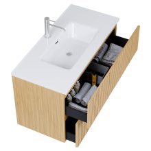 HD Parma Pro Hickory 100 komplett fürdőszoba bútor szett fali push-to-open mosdószekrénnyel, fényes fehér slim mosdóval, tükörrel és magasszekrénnyel