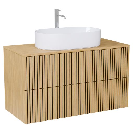 HD Palma Pro Hickory 100 komplett fürdőszoba bútor fali push-to-open mosdószekrénnyel, hikoridió színű mosdópulttal és tükörrel