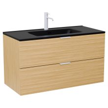 HD Palermo Hickory 100 fali mosdószekrény matt fehér fogantyúkkal és matt fekete slim mosdóval