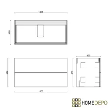 HD Palermo Hickory 100 komplett fürdőszoba bútor fali mosdószekrénnyel, matt fehér fogantyúkkal, matt fekete slim mosdóval és tükörrel