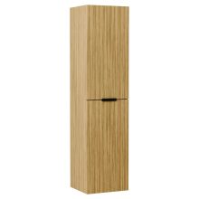 HD Palermo Hickory 100 komplett fürdőszoba bútor szett fali mosdószekrénnyel, matt fekete fogantyúkkal, matt fekete slim mosdóval, tükörrel és magas szekrénnyel