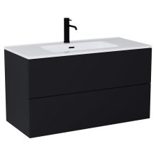 HD Aria Pro Black 100 komplett fürdőszoba bútor fali push-to-open mosdószekrénnyel, fényes fehér slim mosdóval és tükörrel