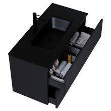 HD Aria Pro Black 100 fali mosdószekrény, push-to-open mechanizmussal, matt fekete slim mosdóval