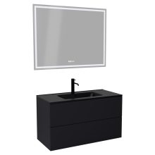 HD Aria Pro Black 100 komplett fürdőszoba bútor fali push-to-open mosdószekrénnyel, matt fekete slim mosdóval és tükörrel