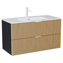 HD Parma Matt Black 100 komplett fürdőszoba bútor fali mosdószekrénnyel, matt fehér fogantyúkkal, fényes fehér slim mosdóval és tükörrel