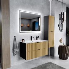 HD Parma Matt Black 100 fali mosdószekrény matt fekete fogantyúkkal és fényes fehér slim mosdóval
