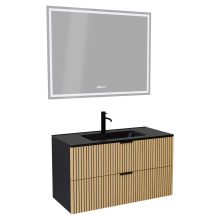 HD Parma Matt Black 100 komplett fürdőszoba bútor fali mosdószekrénnyel, matt fekete fogantyúkkal, matt fekete slim mosdóval és tükörrel