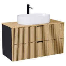 HD Palma Black 100/120 fali mosdószekrény hikoridió színű mosdópulttal és matt fekete fogantyúkkal