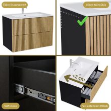 HD Parma Pro Matt Black 100 fali mosdószekrény, push-to-open mechanizmussal és fényes fehér slim mosdóval