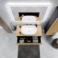 HD Palma Pro Black 100 fali mosdószekrény, push-to-open mechanizmussal, hikoridió színű mosdópulttal