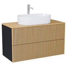 HD Palma Pro Black 100 komplett fürdőszoba bútor szett fali push-to-open mosdószekrénnyel, hikoridió színű mosdópulttal, tükörrel és magasszekrénnyel