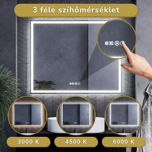 HD Palermo Black-Oak 100 komplett fürdőszoba bútor szett fali mosdószekrénnyel, matt fehér fogantyúkkal, matt fekete slim mosdóval, tükörrel és magasszekrénnyel