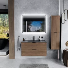HD Palermo Black-Oak 100 fali mosdószekrény matt fekete fogantyúkkal és matt fekete slim mosdóval