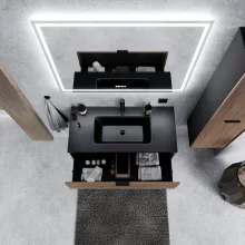 HD Palermo Black-Oak 100 fali mosdószekrény matt fekete fogantyúkkal és matt fekete slim mosdóval
