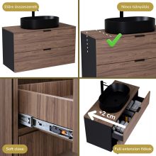 HD Salerno Black-Oak 100/120 fali mosdószekrény tölgyfa színű mosdópulttal és matt fekete fogantyúkkal