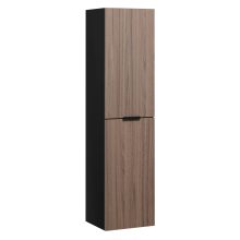 HD Salerno Black-Oak 100/120 komplett fürdőszoba bútor szett fali mosdószekrénnyel, matt fekete fogantyúval, tölgyfa színű mosdópulttal, tükörrel és magasszekrénnyel