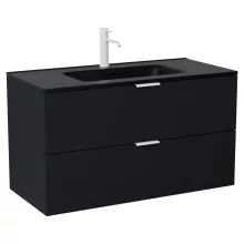 HD Palermo Matt Black 100 komplett fürdőszoba bútor fali mosdószekrénnyel, matt fehér fogantyúkkal, matt fekete slim mosdóval és tükörrel