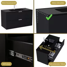 HD Palermo Matt Black 100 komplett fürdőszoba bútor fali mosdószekrénnyel, matt fehér fogantyúkkal, matt fekete slim mosdóval és tükörrel