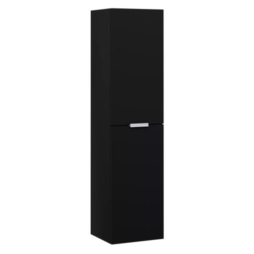 HD Salerno Matt Black 100 komplett fürdőszoba bútor szett fali mosdószekrénnyel, matt fehér fogantyúval, tölgyfa színű mosdópulttal, tükörrel és magasszekrénnyel