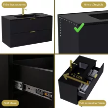 HD Palermo Matt Black 100 komplett fürdőszoba bútor fali mosdószekrénnyel, szálcsiszolt arany fogantyúkkal, matt fekete slim mosdóval és tükörrel