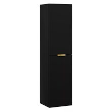 HD Salerno Matt Black 100 komplett fürdőszoba bútor szett fali mosdószekrénnyel, szálcsiszolt arany fogantyúval, tölgyfa színű mosdópulttal, tükörrel és magasszekrénnyel