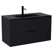 HD Palermo Matt Black 100 fali mosdószekrény matt fekete fogantyúkkal és matt fekete slim mosdóval
