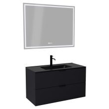 HD Palermo Matt Black 100 komplett fürdőszoba bútor fali mosdószekrénnyel, matt fekete fogantyúkkal, matt fekete slim mosdóval és tükörrel