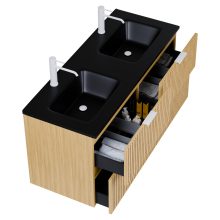 HD Parma Hickory 120 fali mosdószekrény matt fehér fogantyúkkal és matt fekete slim mosdóval