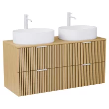 HD Palma Hickory 120 fali mosdószekrény hikoridió színű mosdópulttal és matt fehér fogantyúkkal