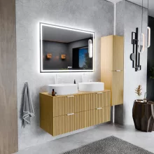 HD Palma Hickory 120 fali mosdószekrény hikoridió színű mosdópulttal és matt fehér fogantyúkkal