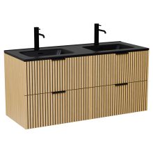 HD Parma Hickory 120 fali mosdószekrény matt fekete fogantyúkkal és matt fekete slim mosdóval