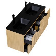 HD Parma Hickory 120 fali mosdószekrény matt fekete fogantyúkkal és matt fekete slim mosdóval