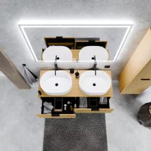 HD Palma Hickory 120 fali mosdószekrény hikoridió színű mosdópulttal és matt fekete fogantyúkkal