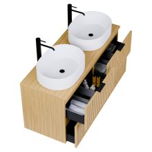 HD Palma Hickory 120 komplett fürdőszoba bútor fali mosdószekrénnyel, hikoridió színű mosdópulttal, matt fekete fogantyúkkal és tükörrel