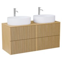 HD Palma Pro Hickory 120 komplett fürdőszoba bútor fali push-to-open mosdószekrénnyel, hikoridió színű mosdópulttal és tükörrel