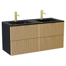 HD Parma Matt Black 120 fali mosdószekrény szálcsiszolt arany fogantyúkkal és matt fekete slim mosdóval