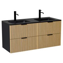 HD Parma Matt Black 120 fali mosdószekrény matt fekete fogantyúkkal és matt fekete slim mosdóval