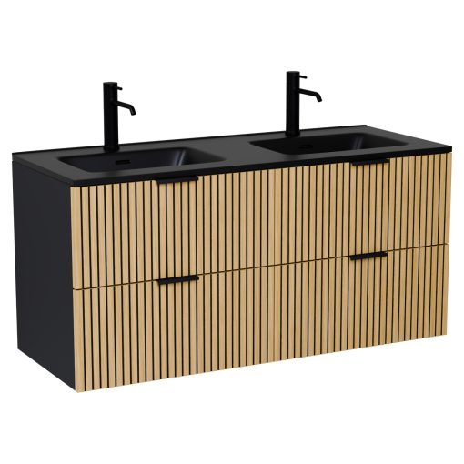 HD Parma Matt Black 120 fali mosdószekrény matt fekete fogantyúkkal és matt fekete slim mosdóval