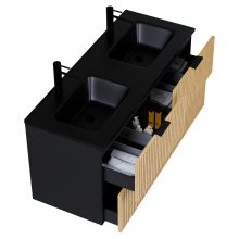 HD Parma Matt Black 120 fali mosdószekrény matt fekete fogantyúkkal és matt fekete slim mosdóval