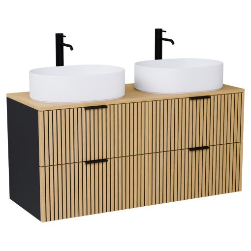 HD Palma Black 120 fali mosdószekrény hikoridió színű mosdópulttal és matt fekete fogantyúkkal